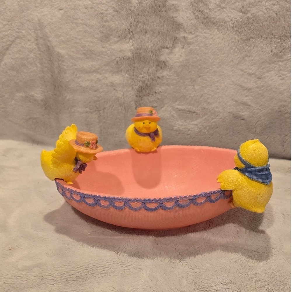 Vintage Style Easter Duckling Pink Decorative Bowl Spring Chicks Trinket Dish